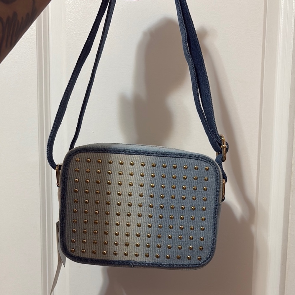 Elegant Blue and Gold Crossbody Bag